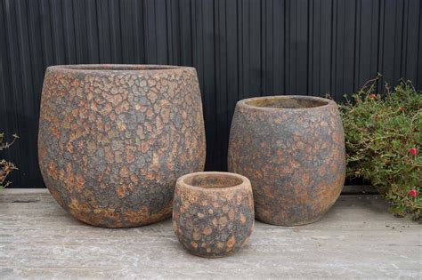 Large Ceramic Pots with Sunset Hue | Rustic Indoor Outdoor Planters (s ...