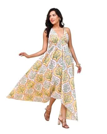 Buy Jaipuri Designs Women’s Halter Backless Maxi Dress – Beach Floral ...