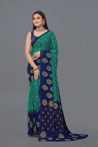 Buy Leelavati Printed, Floral Print Bollywood Georgette Dark Blue ...