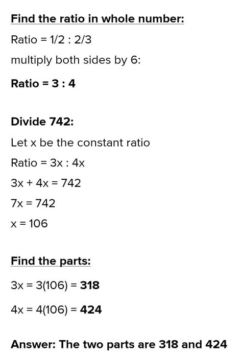 Divide 742 into two part in ratio 1:2 2:3 - Brainly.in