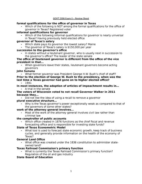 GOVT 2306 - Review for Unit II - GOVT 2306 Exam II – Review Sheet ...