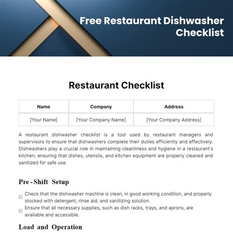 Dishwasher Duties Checklist at Debra Helton blog