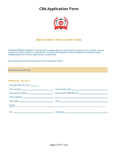 Fillable Online CBA-Application-for-employment-form.docx Fax Email ...