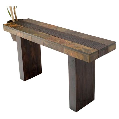 Mid-Century Modern Heavy Wood Base Console Table at 1stDibs