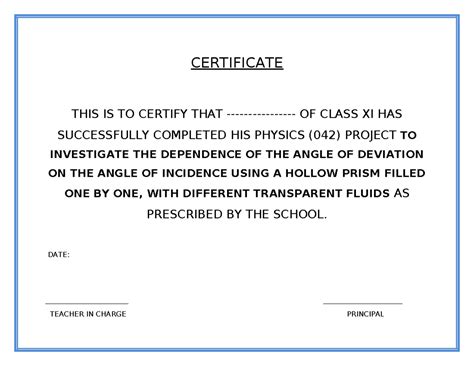 Certificate example - Physics SL - CERTIFICATE THIS IS TO CERTIFY THAT ...