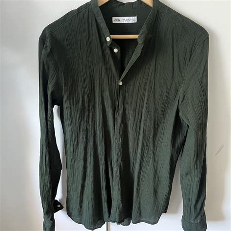 Zara mens collarless button up shirt Perfect... - Depop