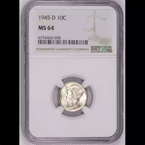 1945-D Dimes Winged Liberty Head or Mercury NGC MS-64 - Hertel's Coins Inc.