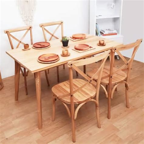 Jual SET MEJA MAKAN JATI MODEL KURSI MAKAN CROSSBACK SILANG KEKINIAN ...