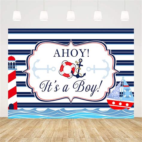 Buy ABLIN 7x5ft Ahoy Nautical Boy Baby Shower Backdrop It's a Boy White ...