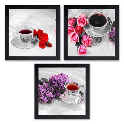 PnF Set of 3 Painting of Cup Table Tea Flower 0226-(14x14inch, setof3 ...