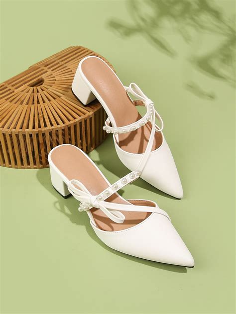 Faux Pearl & Bow Decor Mules