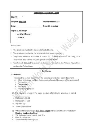 905 utkwo 4ic4k Std7Physics Worksheet - For Final Assessment - 2024 Std ...