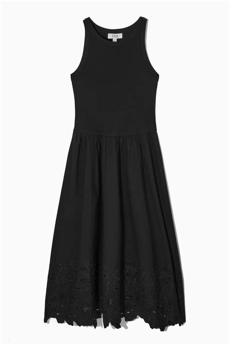 VESTIDO MIDI SIN MANGAS CON BORDADO INGLÉS - NEGRO | COS