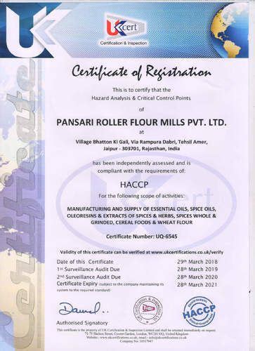 Pansari Roller Flour Mills Private Limited - Quality & Compliance