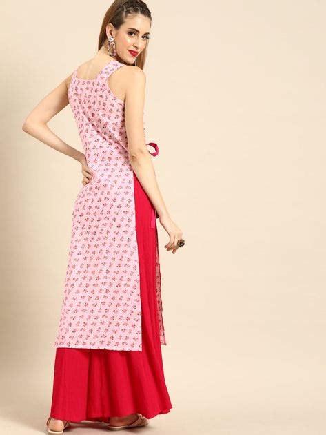 Nayo Women Pink Calf Length Sleeveless Straight Floral Printed Cotton ...