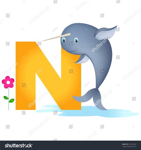 Animal Alphabet Letter N Letter N. Narwhal. Zoo Animal Alphabet.