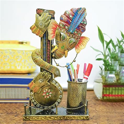 Ekhasa Metallic Antique Ganesha Aesthetic Pen Stand For Study Table and ...