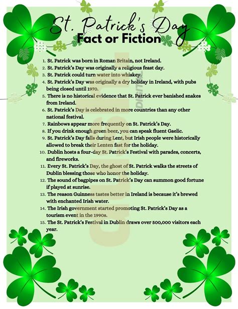 St patrick s day fact or fiction game printable quiz 8 5×11 pdf instant ...