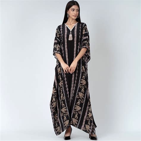 Black and Grey Silk Full Length Kaftan – First Resort by Ramola Bachchan