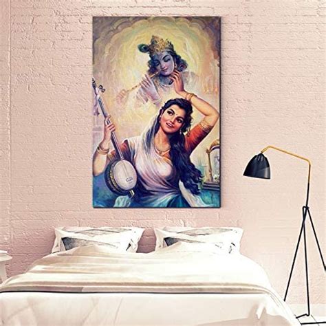 Casperme Arts Studio Krishna Meera Painting Theme Canvas Framed Wooden ...