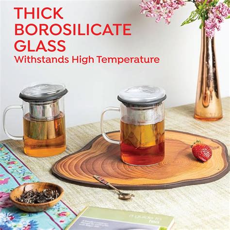 Buy Sipologie Inspire Borosilicate Glass Tea Infuser Mug - 350ml