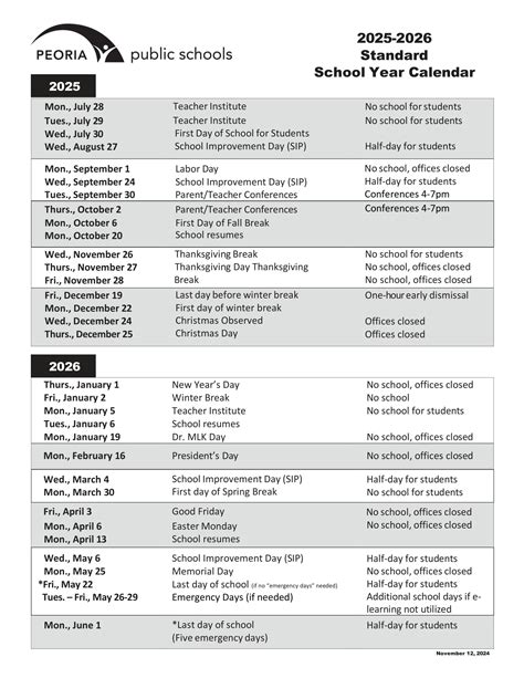 Peoria Public Schools Calendar 25-26 revised - EduCounty