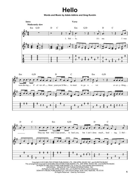 Hello by Adele Sheet Music for Solo Guitar at Sheet Music Direct