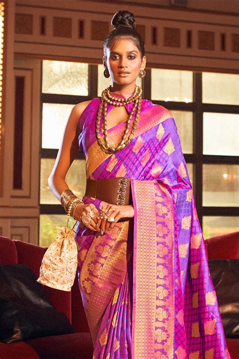Buy Grape Violet Silk Saree 51759 Online | Karagiri