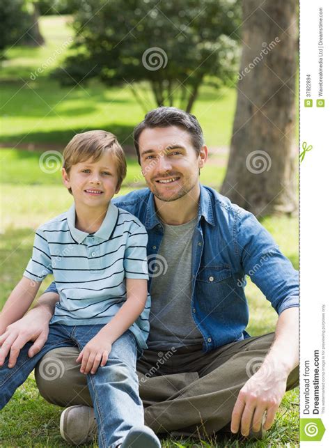 Portrait of a Father and Boy at Park Stock Photo - Image of child, full ...