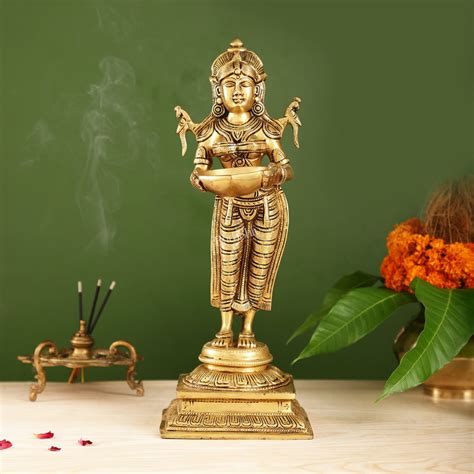 Buy Brass Deep Lakshmi Statue with Diyas | Handcrafted Lady Statue 14 ...