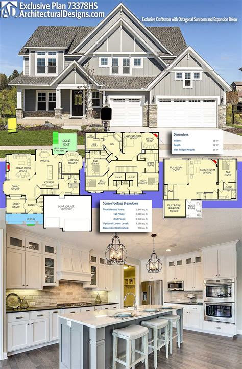Plan 73378HS: Exclusive Craftsman with Octagonal Sunroom and Expansion ...