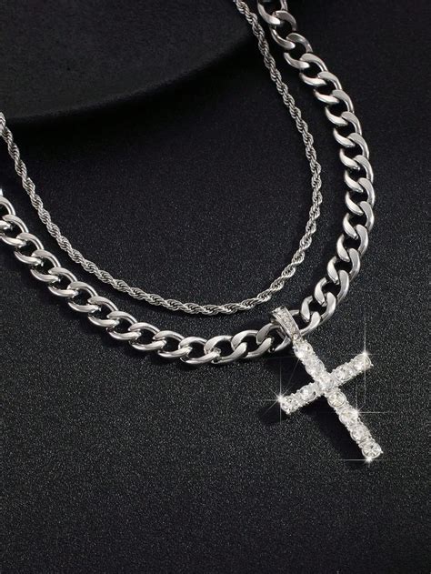 Double Layer Cross Pendant Necklace – Iced Out Hip Hop Jewelry for Men ...