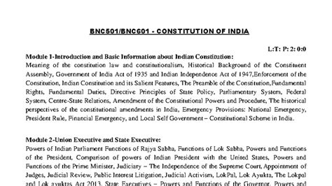 Indian Constitution Overview: Key Features & Legal Framework (BNC501 ...