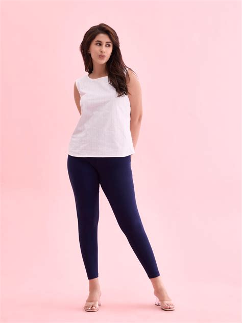 Navy Cotton Stretch Cropped Leggings – Go Colors India