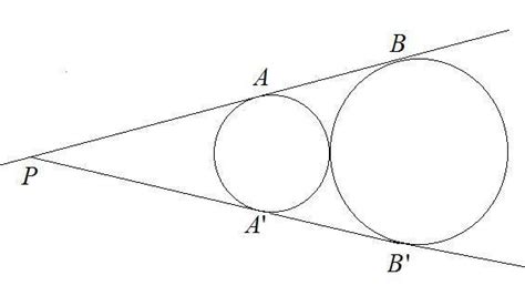 Two circles are externally tangent. Lines PAB and PA'B' are common ...