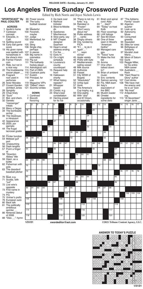 La Times Free Printable Crossword - FREE Printable A-Z