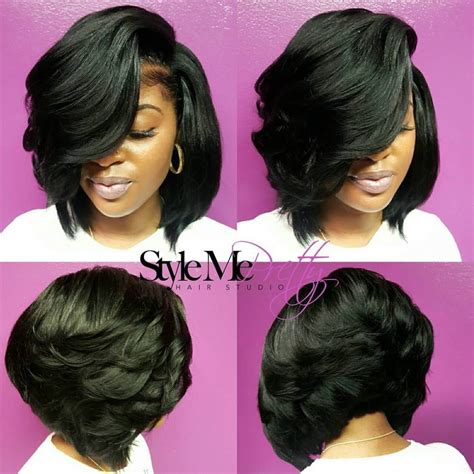 Voluminous Side-Parted Black Bob Black Bob Hairstyles, Weave Hairstyles ...