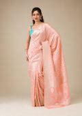 Buy Peach Zariwork Soft Silk Saree - Koskii