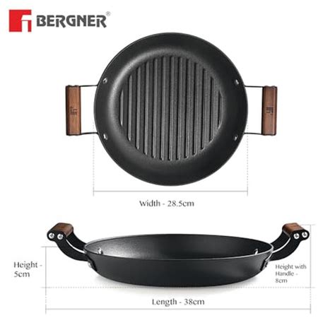 BERGNER Odin 28 cm Cast Iron Grill Plate, Round Grilled Plate with ...