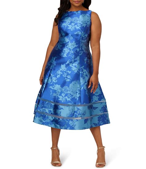 Adrianna Papell Plus Size Boat Neck Sleeveless Metallic Jacquard Fit ...