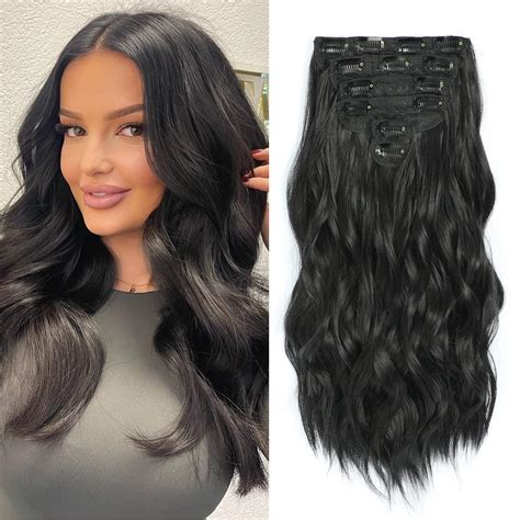 Fliace Clip in Black Hair Extensions for Women, 6 PCS Natural Black ...