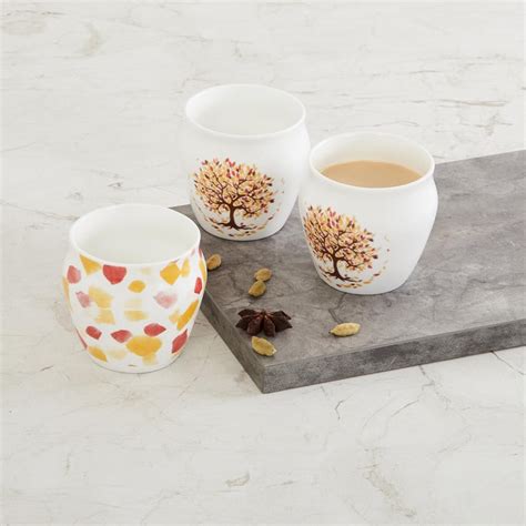 Buy Mandarin Homespun Bone China Kulhad - 240ml - Set of 3 from Home ...