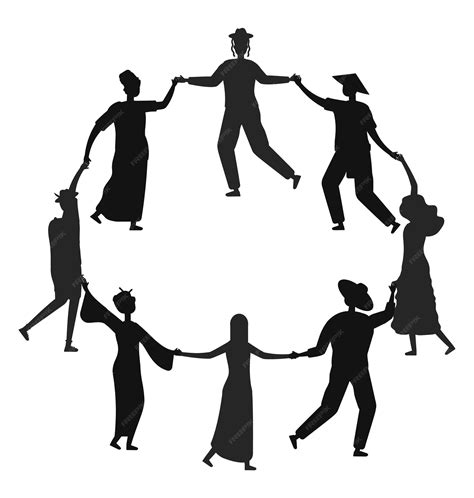 Premium Vector | People round dance adults friends circle dancing vector silhouettes