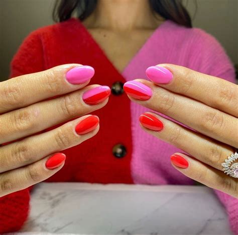valentine's day nails red and pink