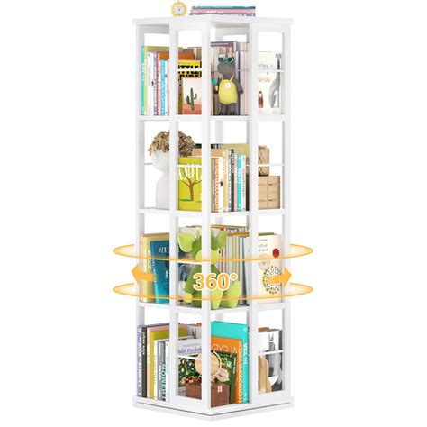 Aheaplus Rotating Bookshelf, Corner Bookshelf, 360 Display Wood ...