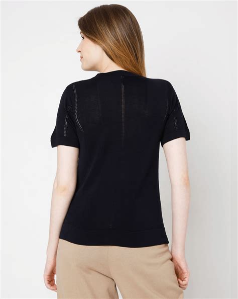 Navy Blue Textured Knit Top