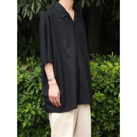 【CUBA】Damante all black pin-stripe poly open-collar shirt -7403- | cv
