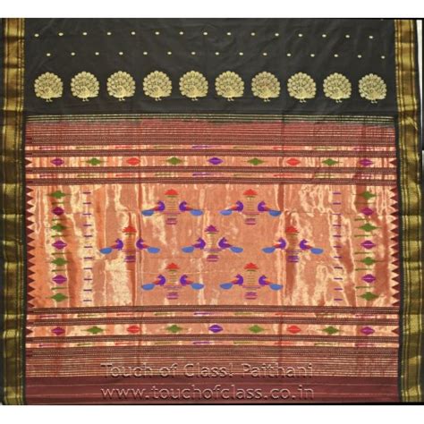 Traditional Narali Border Peacock Paithani Saree Black