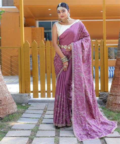 Wild Orchid Pink Silk Saree With Thread hand work Cutwork Border Saree ...