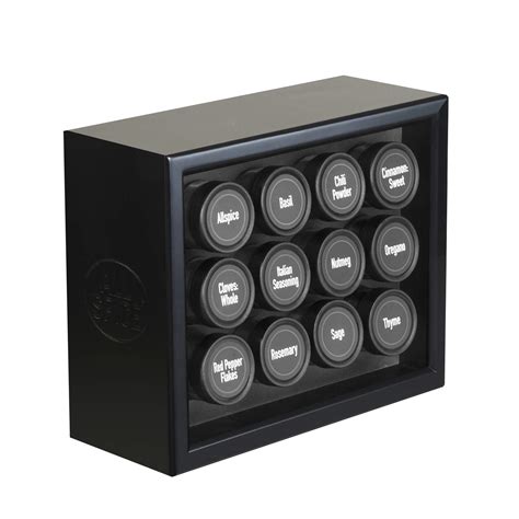 Buy AllSpice Wooden Spice Rack, Includes 12 4oz Jars- Matte Black ...